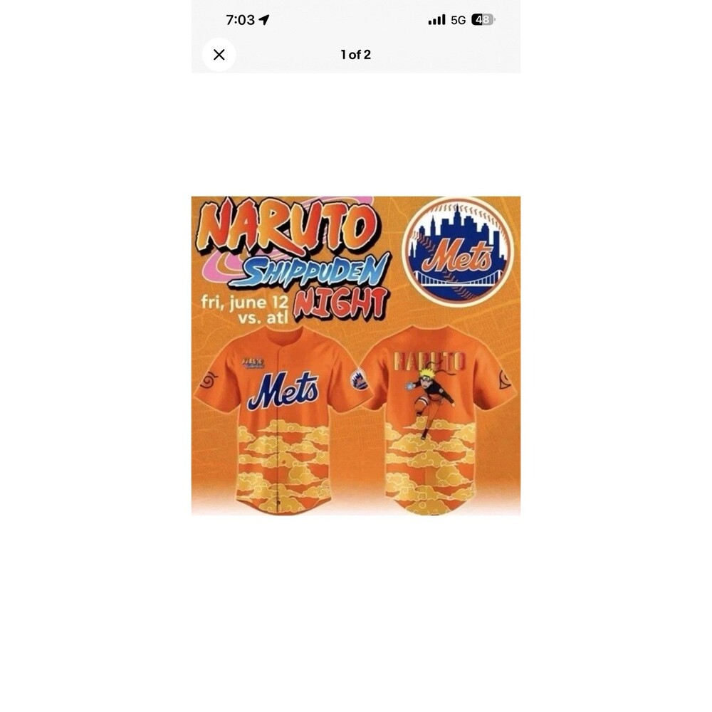 Mets Naruto Shippuden Night Jersey Orange Blue White One Size